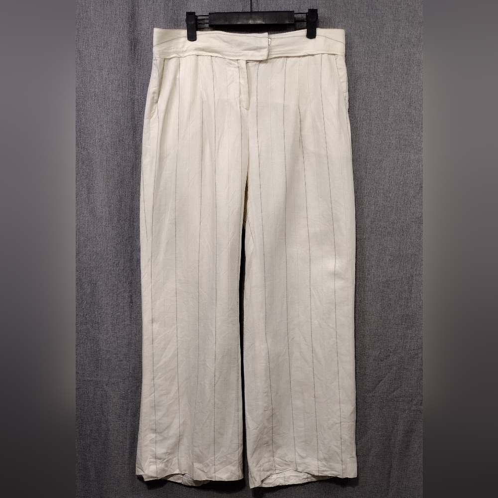 Maxime Stripped Linen Blend Katherine Fit Wide Leg Pants Womens 10 Cream Retro